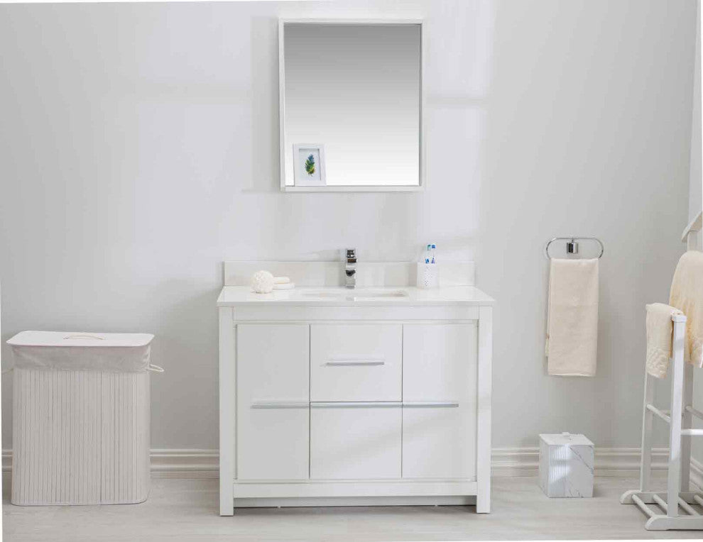 Mila Collection 42" Bathroom Vanity With Sink, Mirror, Countertop, Snow White