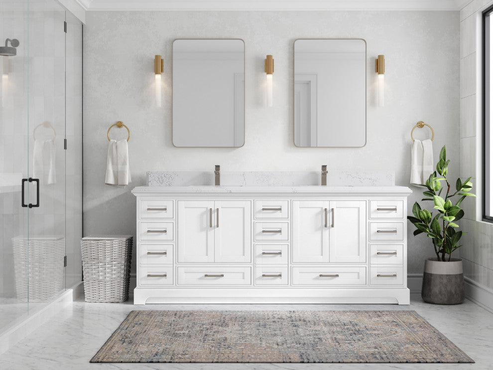 Fenway 84 Double Sink Bath Vanity in White 1.5" Empira Quartz