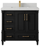 Aberdeen 36 Center Sink Bath Vanity in Black 2" Carrara Quartz