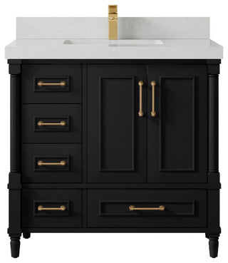 Aberdeen 36 Center Sink Bath Vanity in Black 2" Carrara Quartz