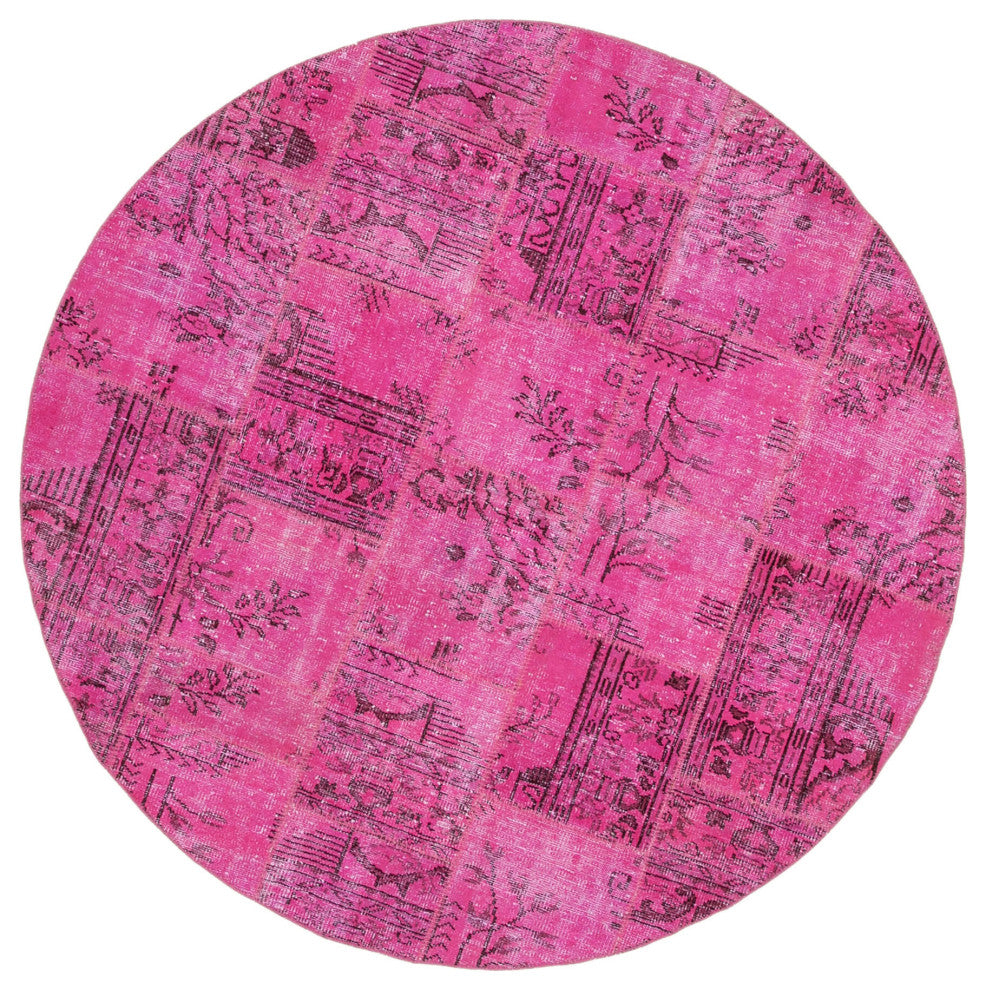 Rug N Carpet - Hand-Knotted Turkish 6' 7" x 6' 7" Vintage Round Patchwork Rug