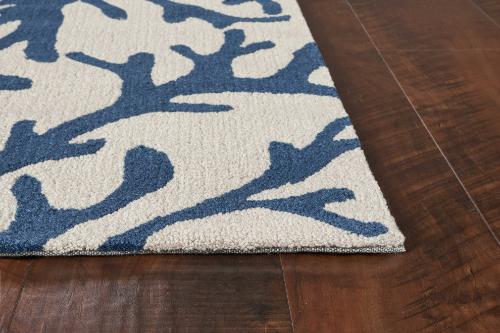 HomeRoots 5' x 7' Ivory or Blue Coral Indoor Area Rug