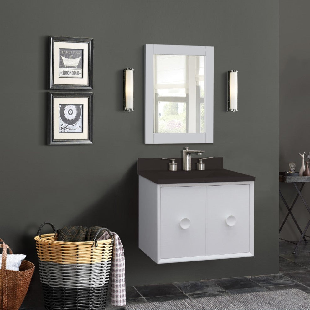 31" Single Vanity, White Finish With Black Concrete Top And Rectangle Sink