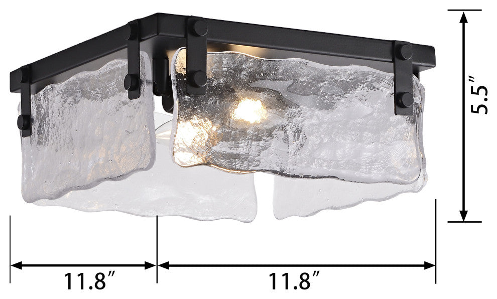 Ashley 11.8" Black 2-light Hand Crafted Glass Square Flush Mount