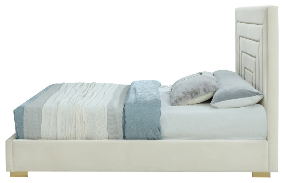 Nora Velvet Upholstered Bed, Cream, King