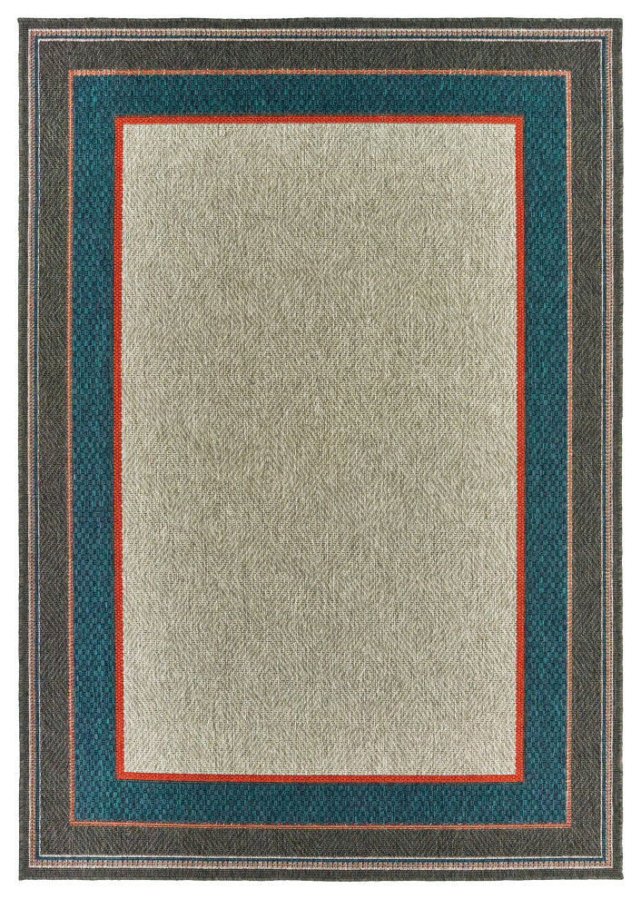 Oriental Weavers Latitude Grey/ Blue Border Indoor/Outdoor Rug 6'7"X9'2"