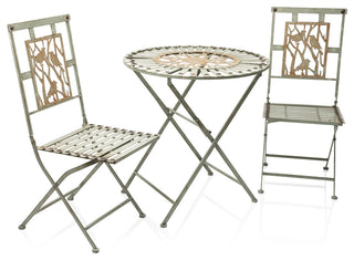 Bird Design 3-Piece Bistro Set Folding Table and Chairs Patio Seating