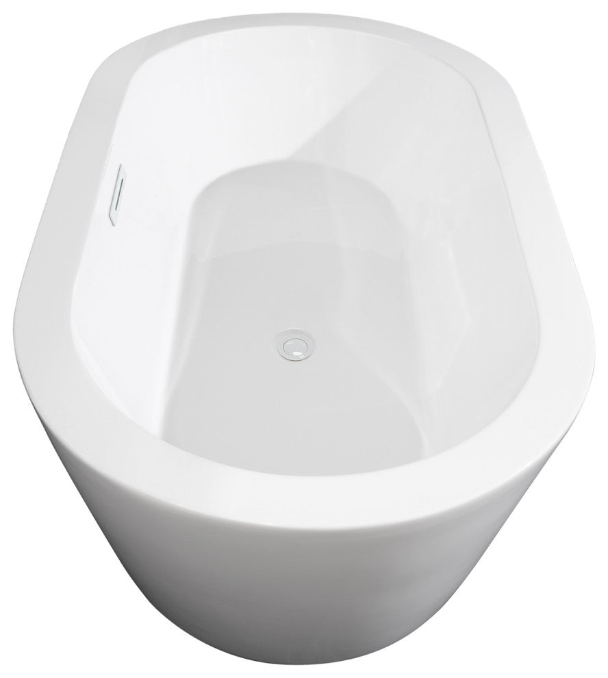 60" Freestanding Bathtub, White, White Trim, Floor Mounted Faucet, Black