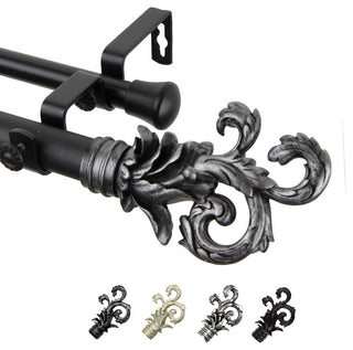 Malina 1" Double Curtain Rod, Black, 160-240"