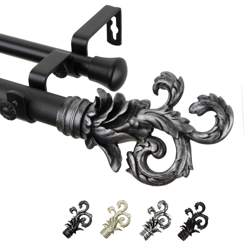 Malina 1" Double Curtain Rod, Black, 160-240"
