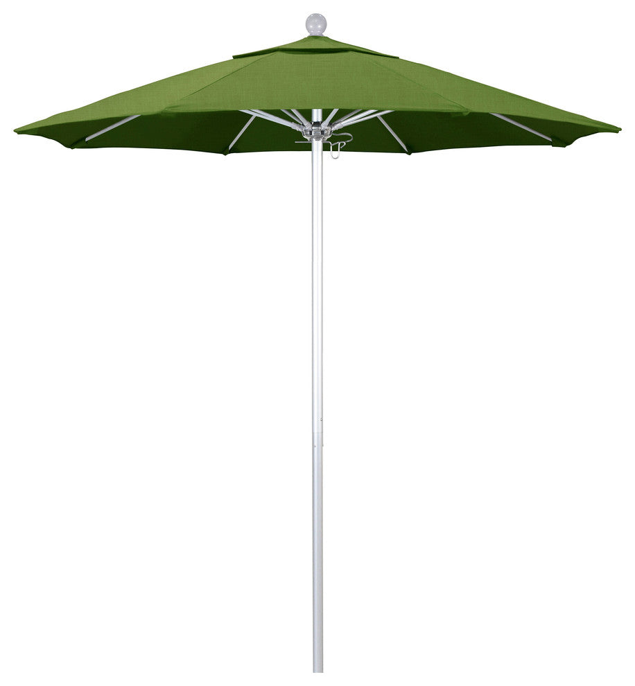 7.5' Silver Push Lift Aluminum Umbrella, Sunbrella, Spectrum Cilantro