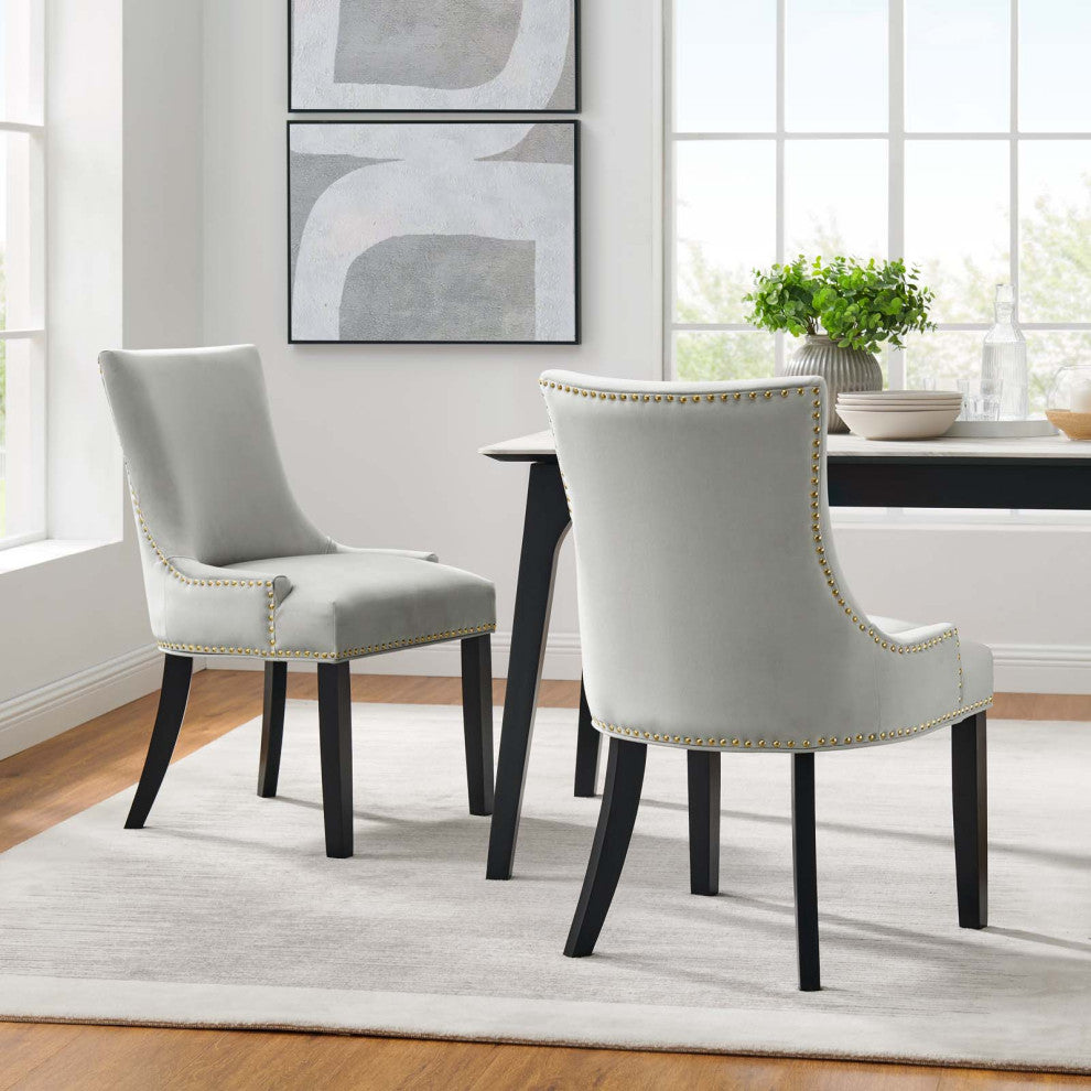 Dining Chair, Nailhead, Set of 2, Gray, Velvet, Modern, Bistro Hospitality