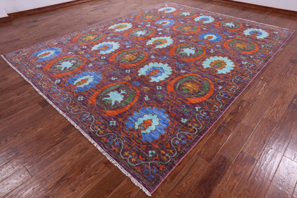 9' 2" X 12' 1" Handmade William Morris Wool Rug - Q15424