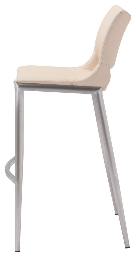 Bar Stool Chair Barstool, Set of 2, Faux Vinyl Leather, Steel, Pink, Silver