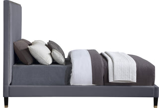 Harlie Velvet Upholstered Bed, Gray, Full