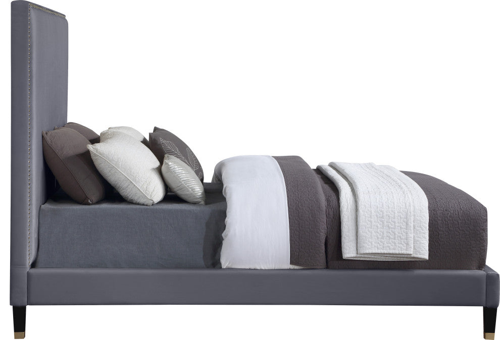 Harlie Velvet Upholstered Bed, Gray, Full