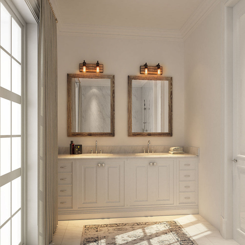 LNC 2-Light Wall Lamps Wood Indoor Wall Sconces Bathroom Vanity Lighting
