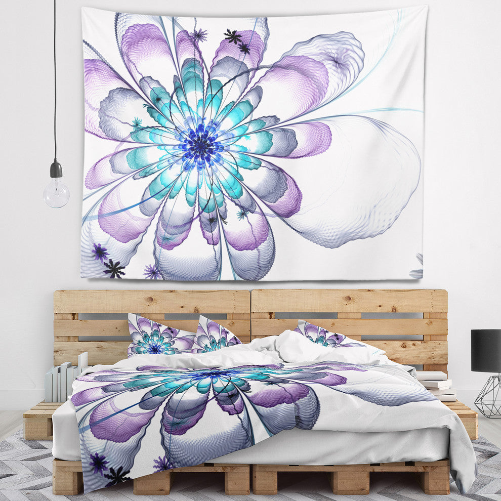 Fractal Flower Light Blue Floral Wall Tapestry, 60"x50"