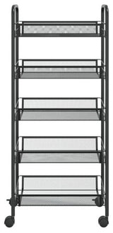 vidaXL 5-Tier Kitchen Trolley Storage Utility Cart with Mesh Baskets Black Iron