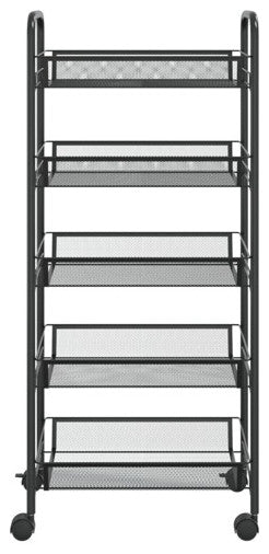 vidaXL 5-Tier Kitchen Trolley Storage Utility Cart with Mesh Baskets Black Iron