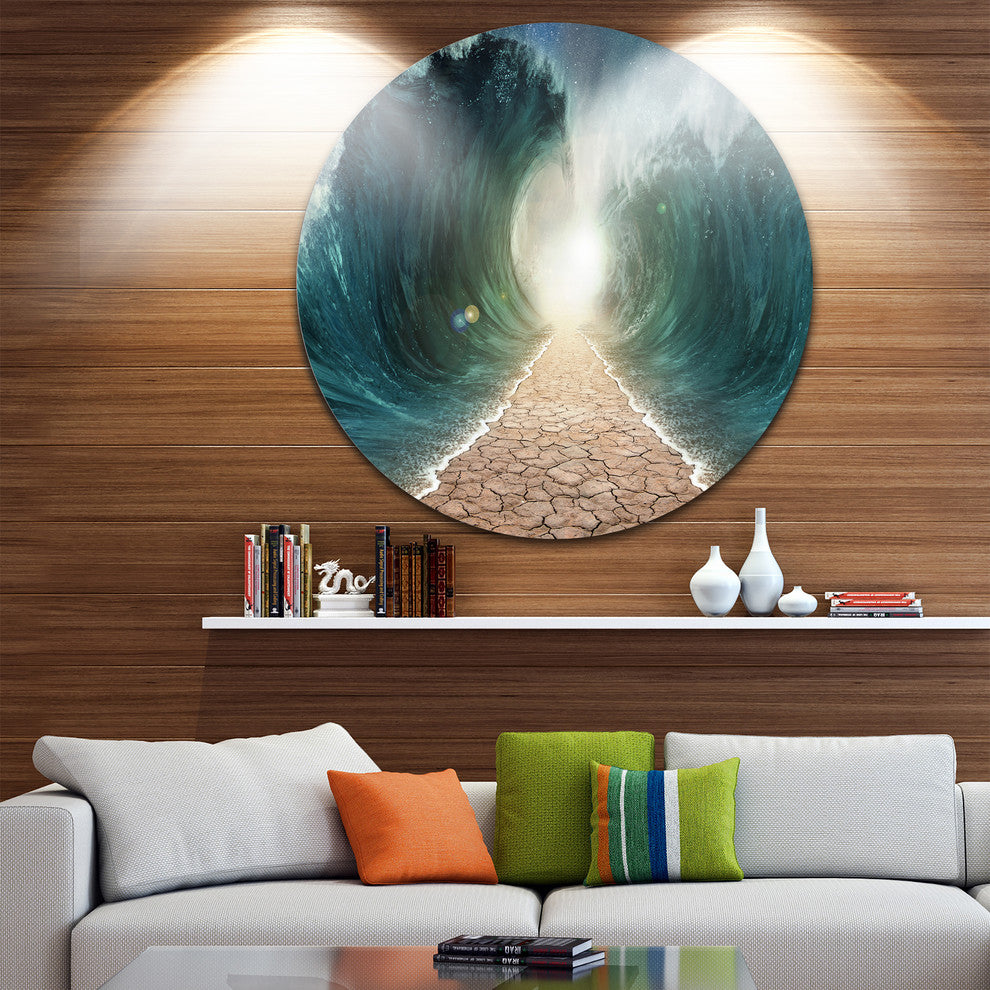 Pathway Through The Parted Seas, Seashore Large Disc Metal Artwork, 36"
