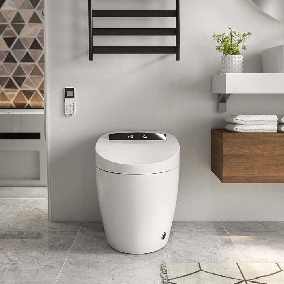 Modern Smart One-Piece 1.28 GPF Floor Mount Automatic Toilet and Bidet with Seat, White, Standard