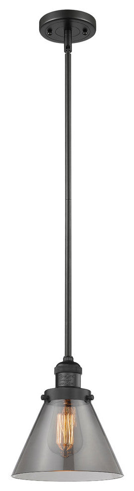 Large Cone LED Pendant, Matte Black, Glass: Smoked