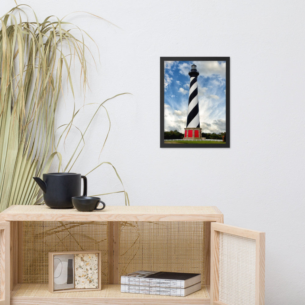 Cape Hatteras Lighthouse Coastal Landscape Framed Photo Paper Wall Art Prints, Black, 12" X 16"