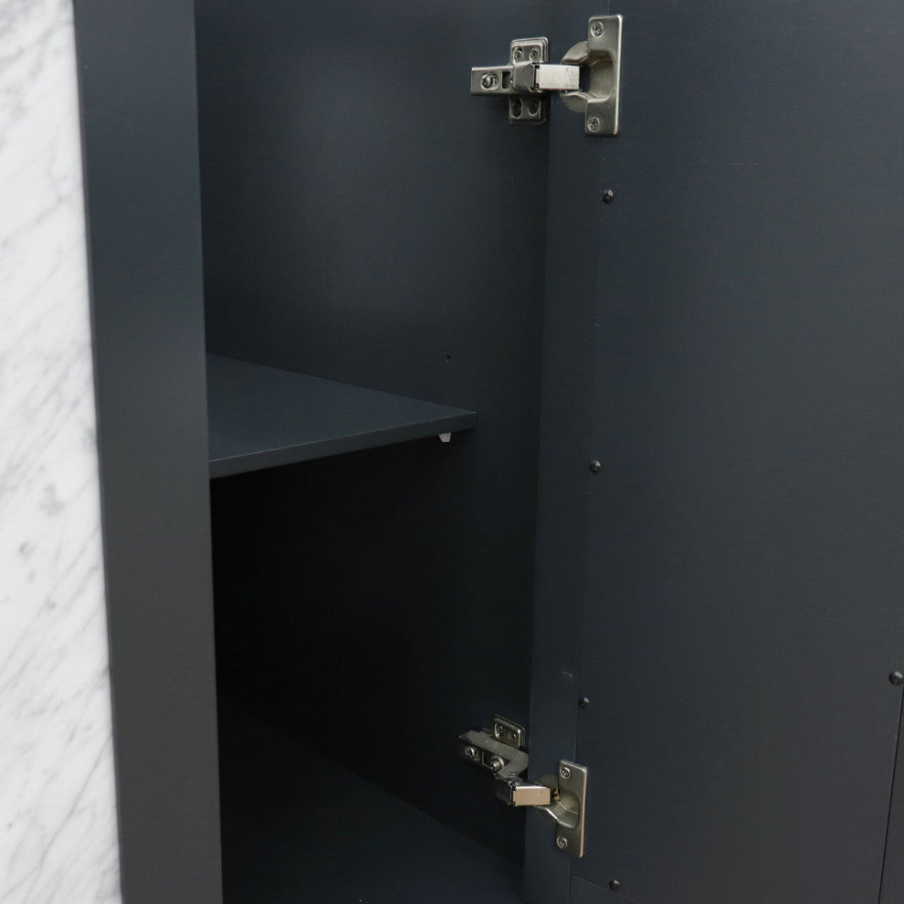 61" Double Sink Vanity, Dark Gray Finish With White Carrara Marble