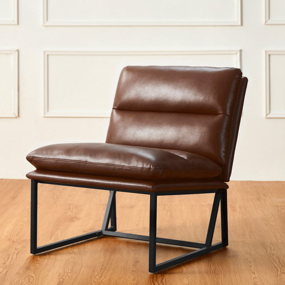 Set of 2 Modern Thick Leatherette Accent Chair, Coffee