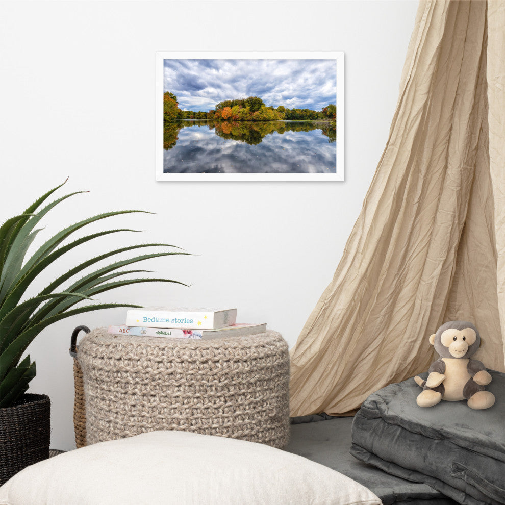 Autumn Reflections Rural Landscape Framed Photo Paper Wall Art Prints, White, 12" X 18"