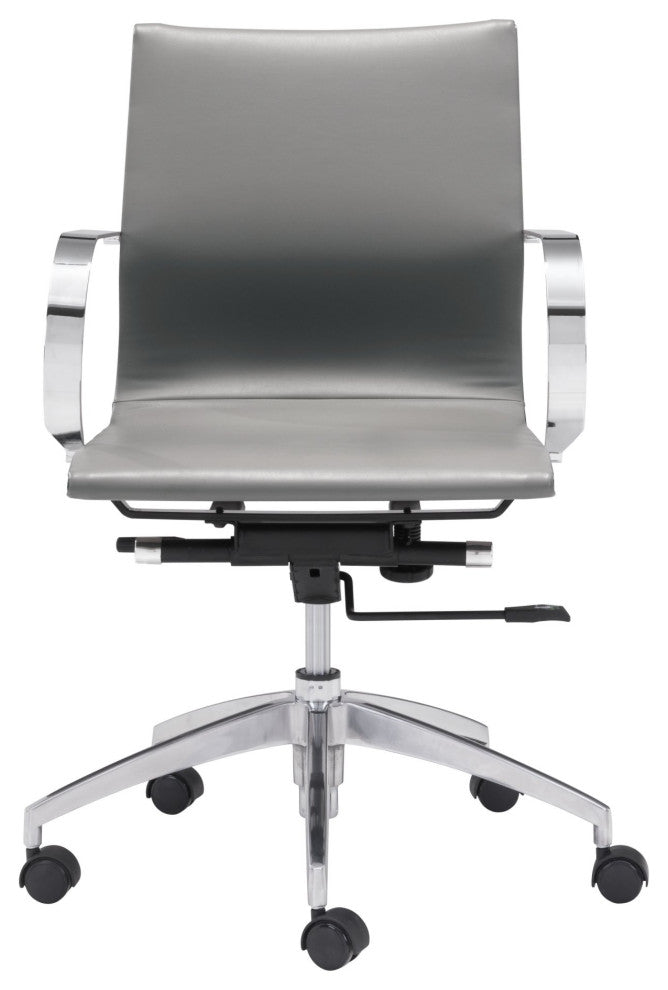 Computer Chair, Faux Vinyl Leather, Steel, Gray, Silver, Business Office