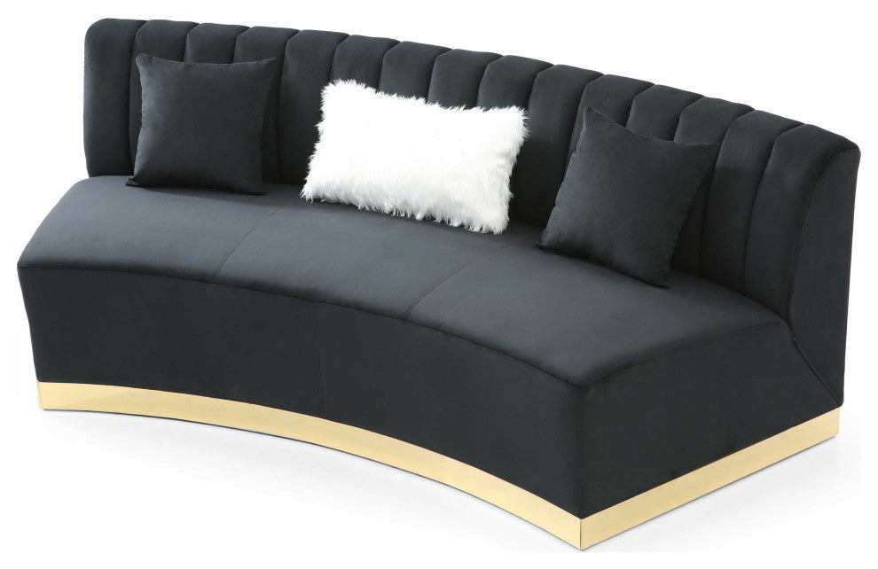 Brentwood 89 in. W Armless Velvet Curved Sofa, Black