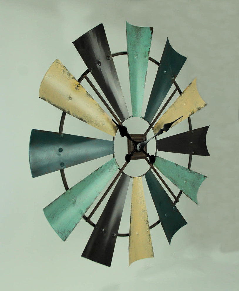 Rustic Colored Metal Farmhouse Windmill Wall Clock