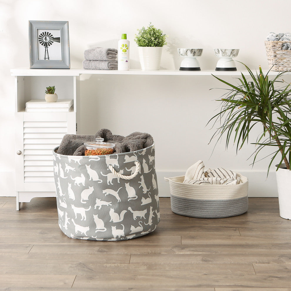 Polyester Pet Bin Cats Meow Gray Round Large 15x18x18