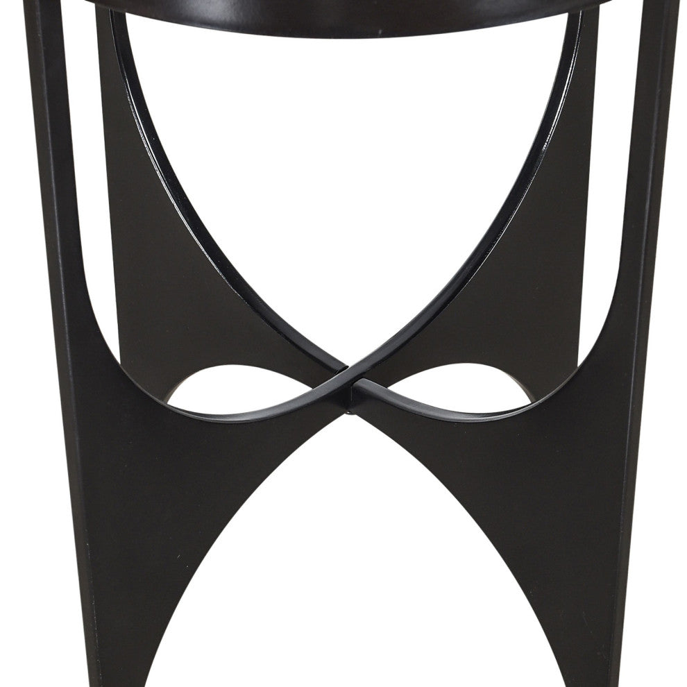 Austin Black Satin Black Side Table Marbled Table Top 15" X 15" X 23"
