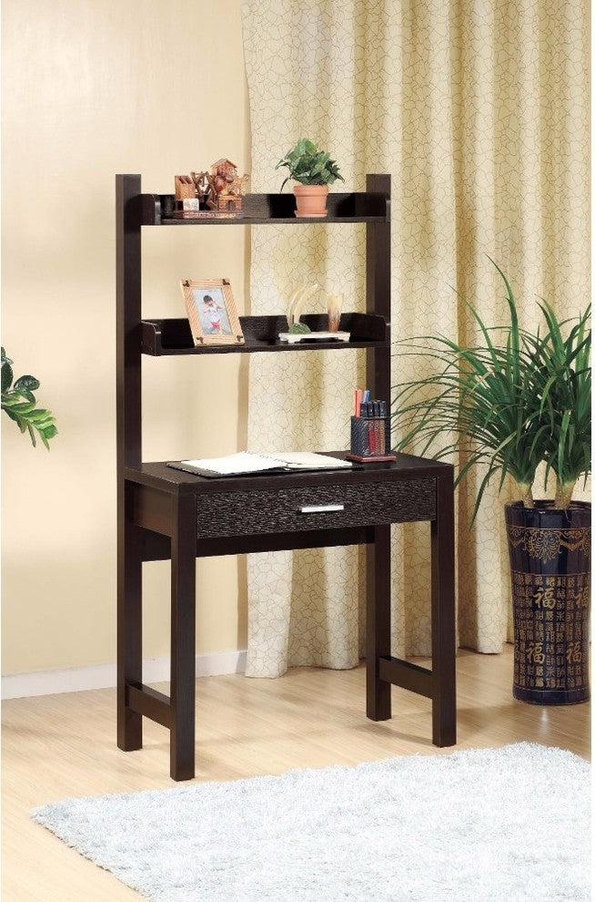 Benzara BM148771 Contemporary Style Desk With 2 Shelves, Dark Brown