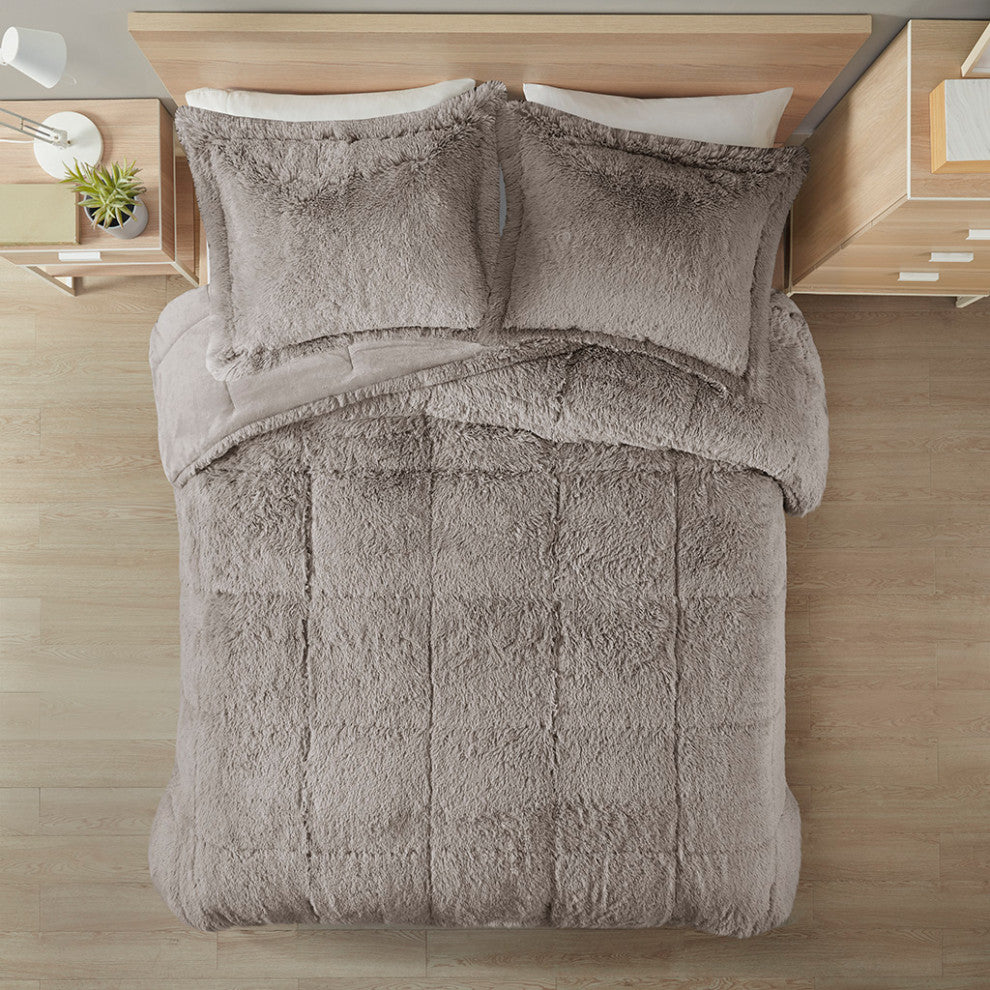 Intelligent Design Malea Shaggy Faux Fur Comforter Mini Set, Grey