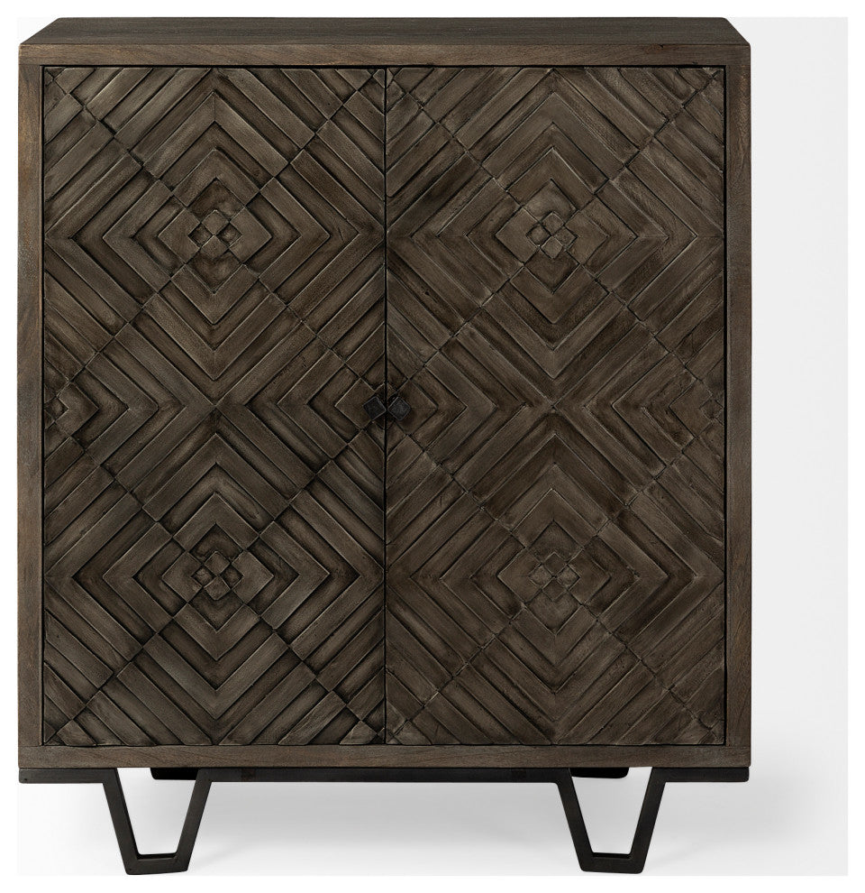 Argyle Dark Brown Solid Wood With Black Iron Frame Accent Cabinet