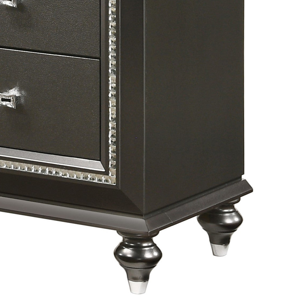 Contemporary Style 9 Drawer Wooden Dresser with Turned Legs, Gray