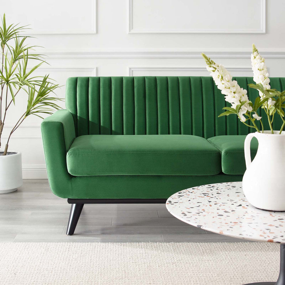 Tufted Loveseat Sofa, Velvet, Green, Modern, Living Lounge Hotel Hospitality