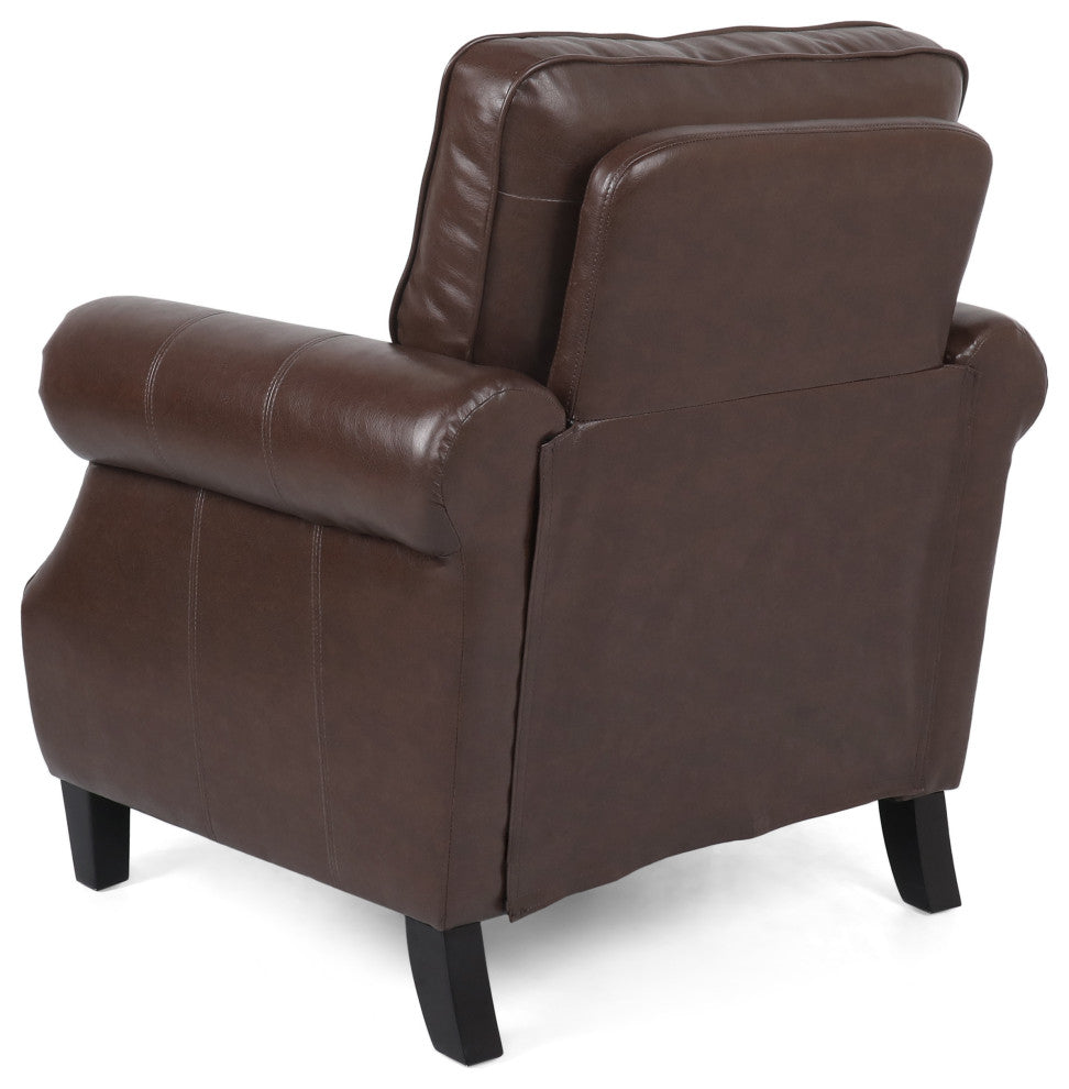 Burkehaven Contemporary Faux Leather Club Chair With Nailhead Trim, Dark Brown