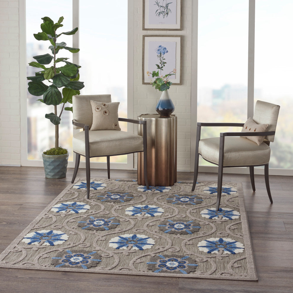 Nourison Aloha 6' x 9' Grey/Blue Contemporary Area Rug