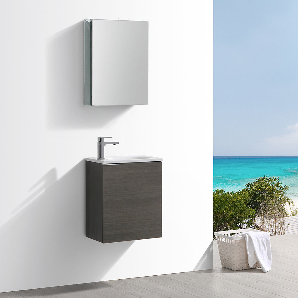 Valencia 20" Gray Oak Wall Hung Bathroom Vanity Set, Cabinet, Faucet, FFT9131CH