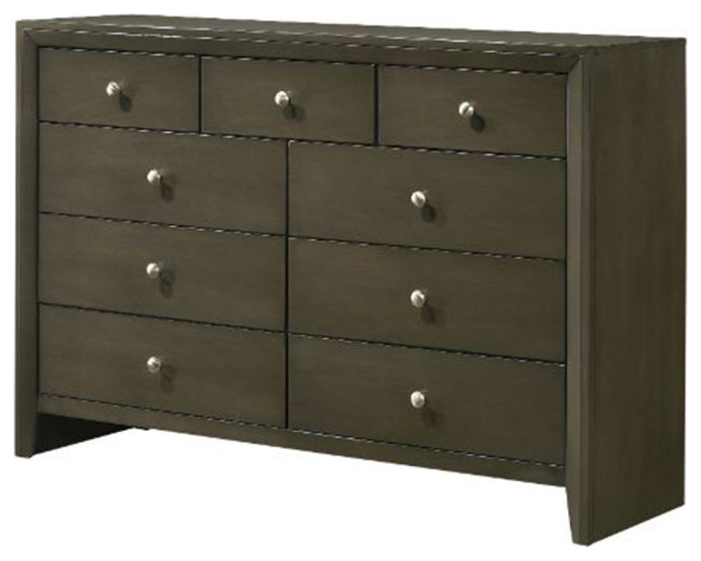 Benzara BM269076 Dresser With 9 Drawers and Panel Base Support, Gray