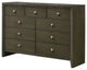 Benzara BM269076 Dresser With 9 Drawers and Panel Base Support, Gray