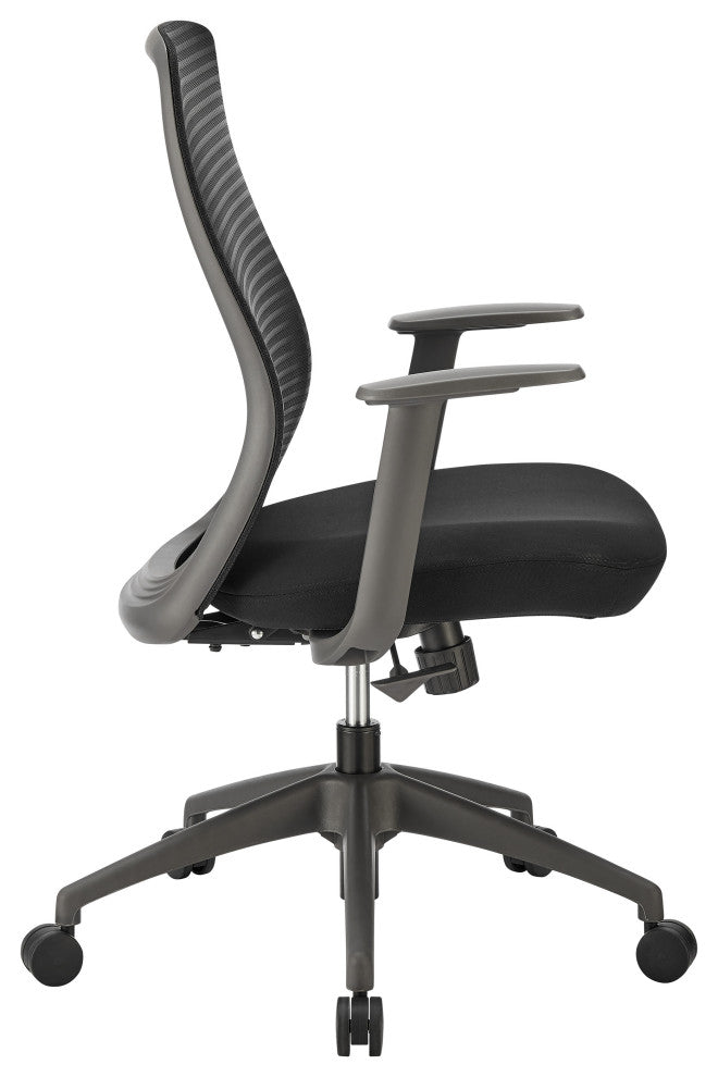 Kasper Mid-Back Office Chair, Black Mesh Back and Black Fabric Seat