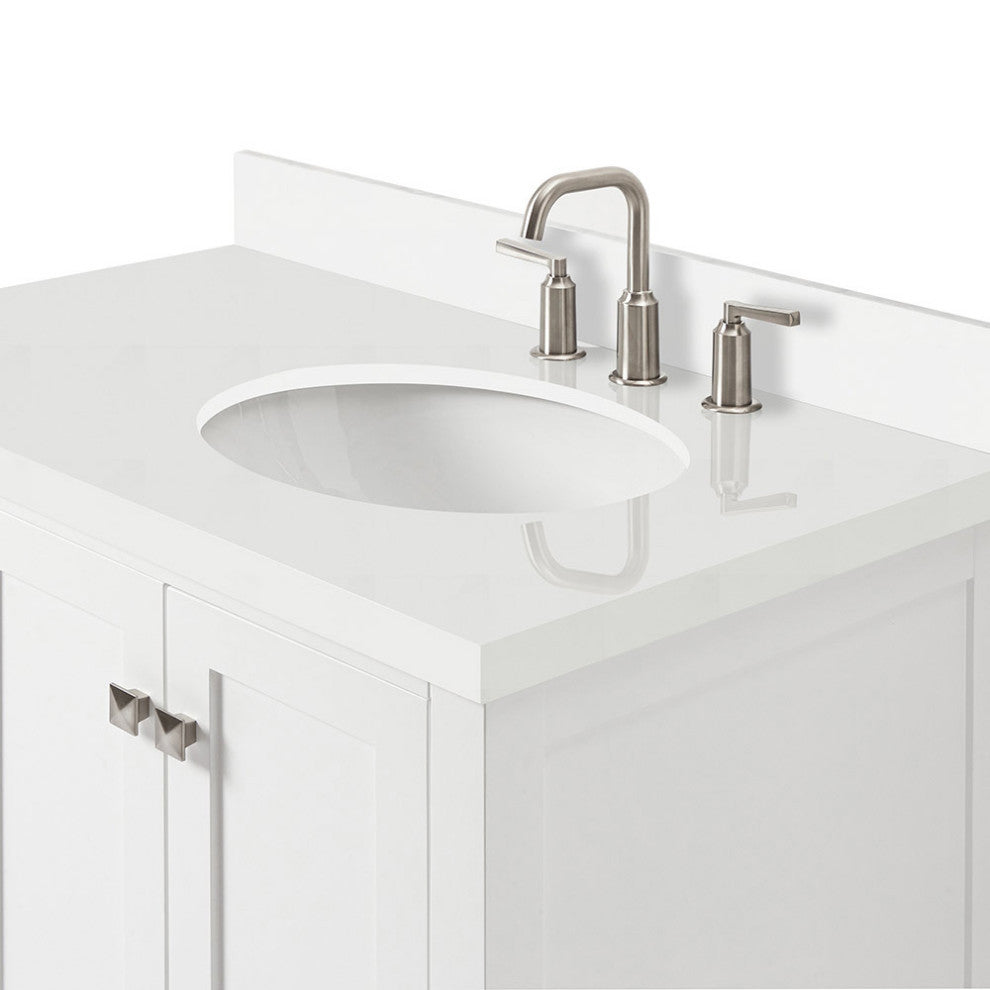 ARIEL Cambridge 37" Right Offset Oval Sink Bathroom Vanity White With Quartz Top