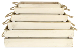Rope Handle Wood Slat Crates, Set of 5