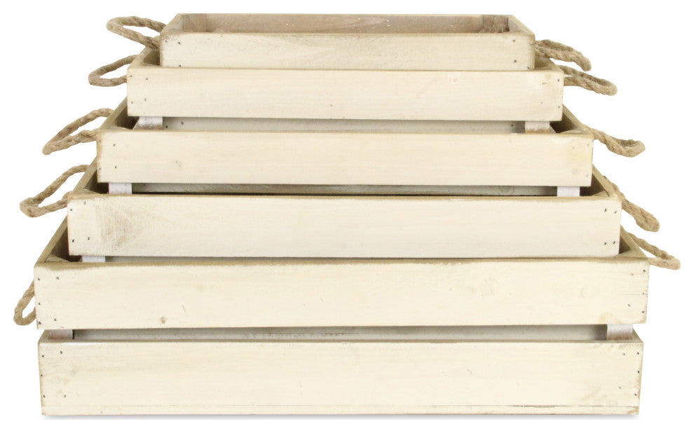Rope Handle Wood Slat Crates, Set of 5
